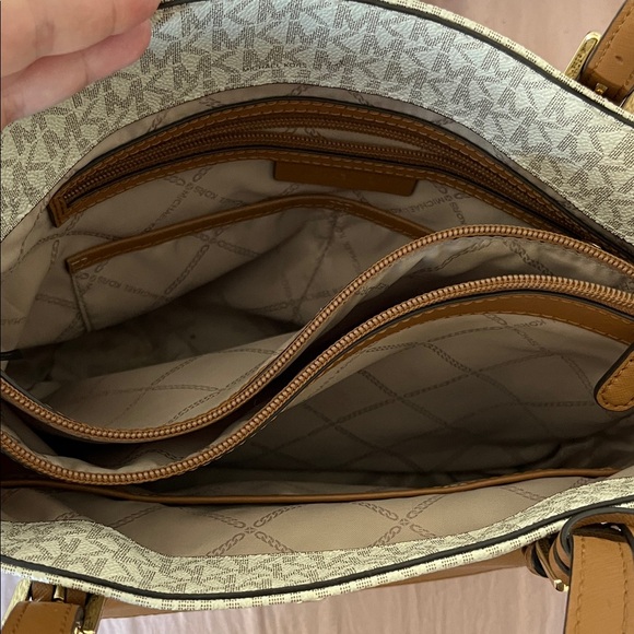 Michael Kors Beige Logo Tote with Brown Trim - Picture 5 of 11